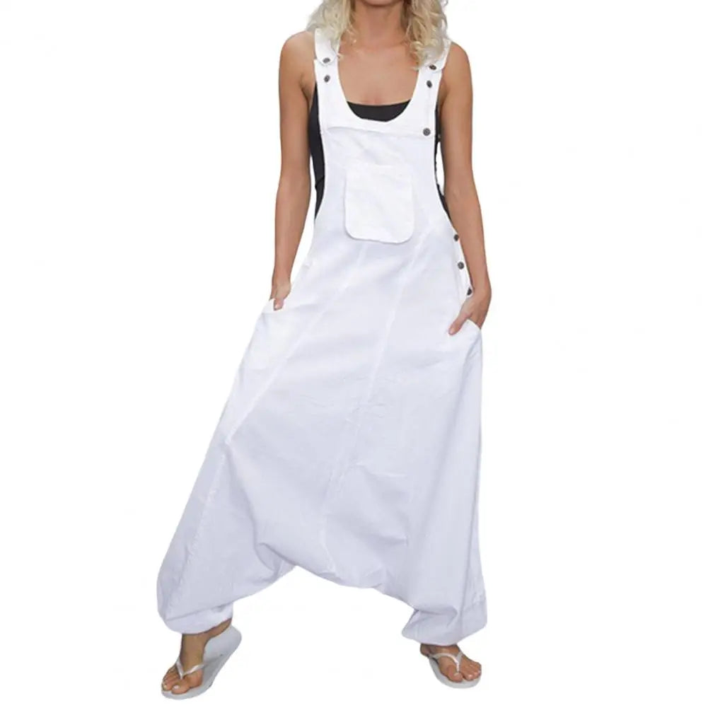 Summer Women Jumpsuit  Elegant Buttons Creative Loose Sleeveless