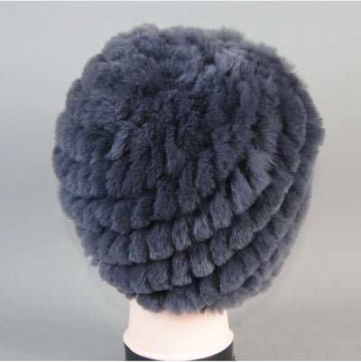 Real Rex Rabbit Winter Fur Hat For Women Russian Real Fur Knitted Cap