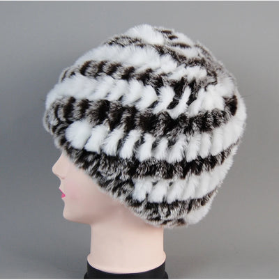 Real Rex Rabbit Winter Fur Hat For Women Russian Real Fur Knitted Cap