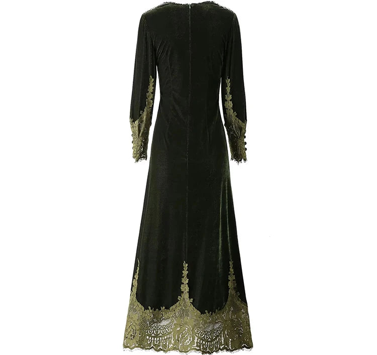 MARYYIMEI Fashion design Women's Dress Lace Splicing Long-Sleeved Beading Pretty Slim-Fit Hip Wrap Elegant Velvet Dresses