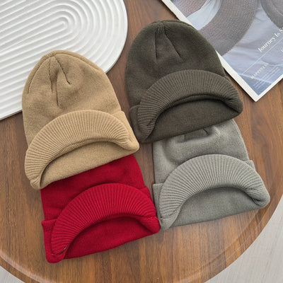 Hats Short-brimmed Woolen Army Peaked Caps Knitted Warm Hat