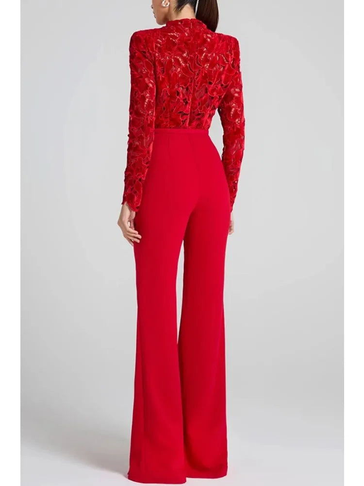 Long sleeved waistband jumpsuit flared pants| INS casual loose party jumpsuit