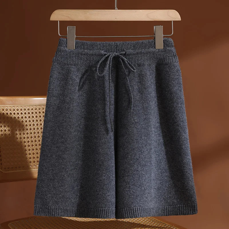 Merino Wool Pants Knitted Cashmere Shorts Trousers Above Knees