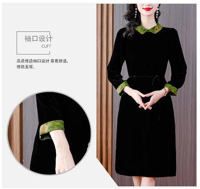 Winter Luxury Velvet Formal Elegant Party Dress Women Korean Vintage