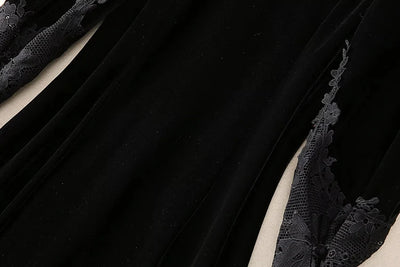 MARYYIMEI Fashion design Women's Dress Lace Splicing Long-Sleeved Beading Pretty Slim-Fit Hip Wrap Elegant Velvet Dresses