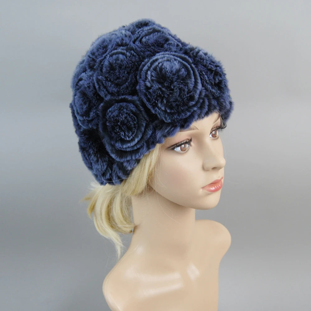 Winter Fur Hat Scarf Sets Natural Warm Real Rex Rabbit Fur
