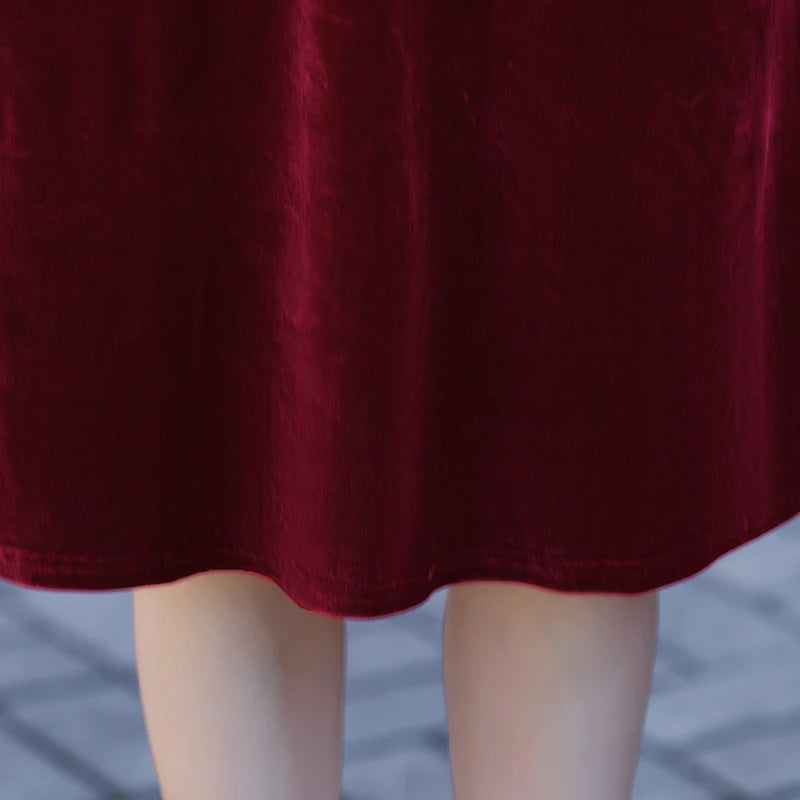 Velvet Midi Dress Women's Velvet Full Sleeve Knee-length Regular Shirt