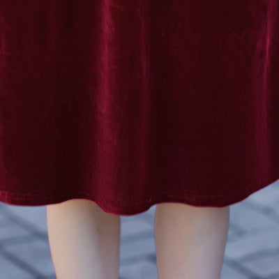 Velvet Midi Dress Women's Velvet Full Sleeve Knee-length Regular Shirt