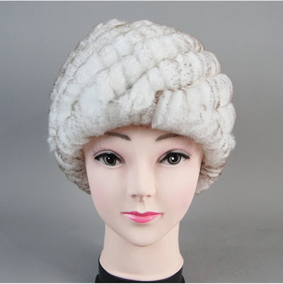 Real Rex Rabbit Winter Fur Hat For Women Russian Real Fur Knitted Cap