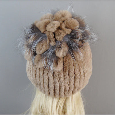 Luxury Women Fur Hat For Winter Handmade Natural Rex Rabbit Fox .