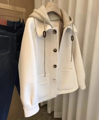 Woolen Coat Vintage Loose Fit Hat Design Thick Korean Style