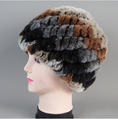 Real Rex Rabbit Winter Fur Hat For Women Russian Real Fur Knitted Cap