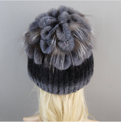 Luxury Women Fur Hat For Winter Handmade Natural Rex Rabbit Fox .