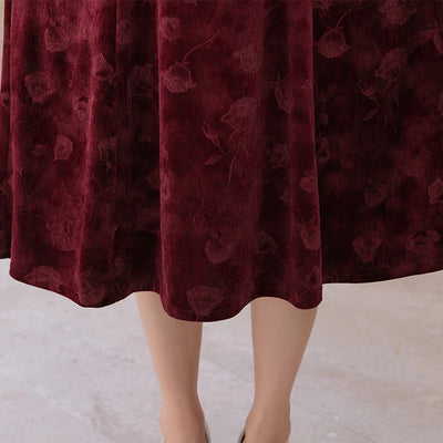 V-Neck Long Sleeve Velvet Dress Women's Meticulous Pocket Mid-Length Gown