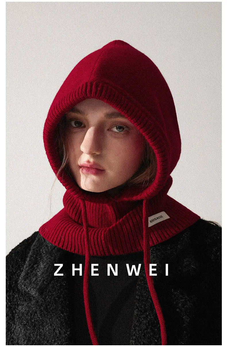 Wool Slouchy Balaclava Winter Hat for Women  Knitted Scarf