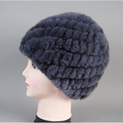 Real Rex Rabbit Winter Fur Hat For Women Russian Real Fur Knitted Cap