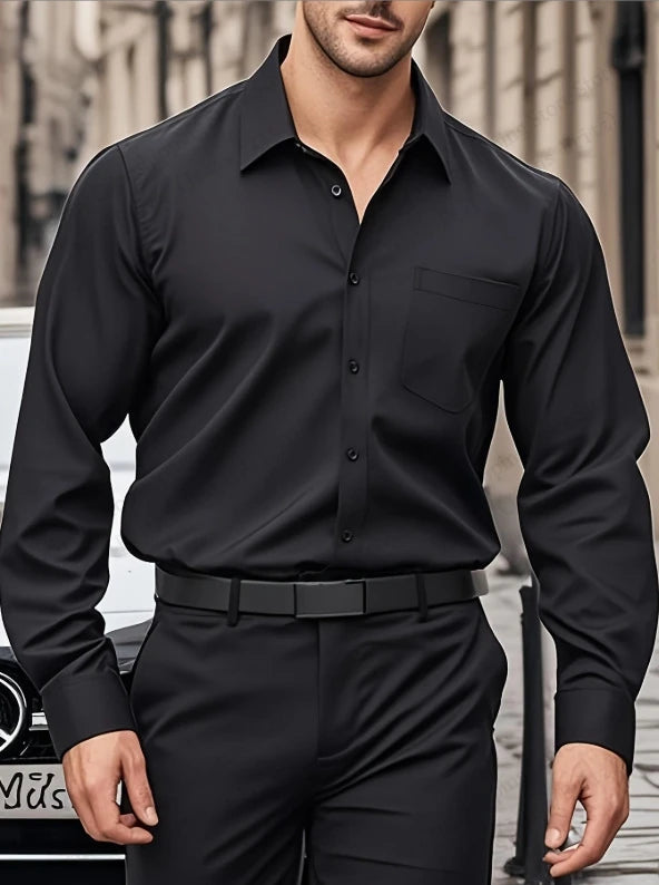 Men's Solid Color Long Sleeve Shirt Breathable 3d Print