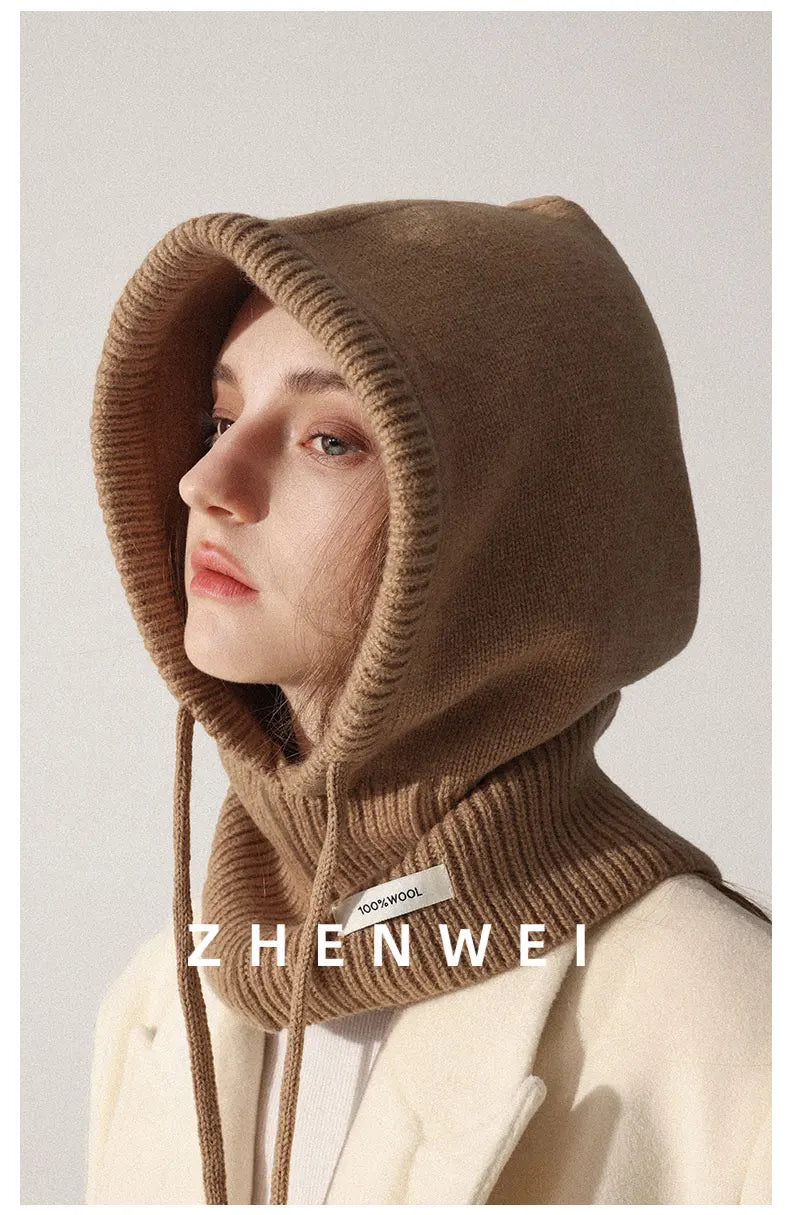 Wool Slouchy Balaclava Winter Hat for Women  Knitted Scarf