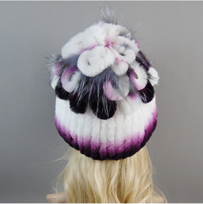 Luxury Women Fur Hat For Winter Handmade Natural Rex Rabbit Fox .