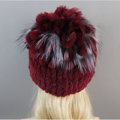 Luxury Women Fur Hat For Winter Handmade Natural Rex Rabbit Fox .