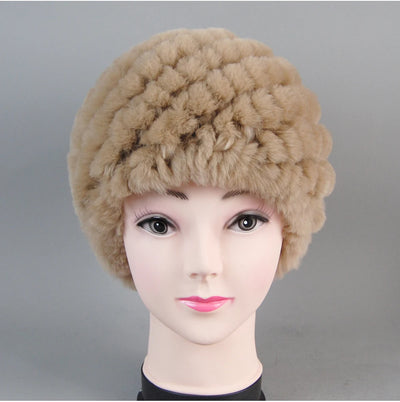 Real Rex Rabbit Winter Fur Hat For Women Russian Real Fur Knitted Cap