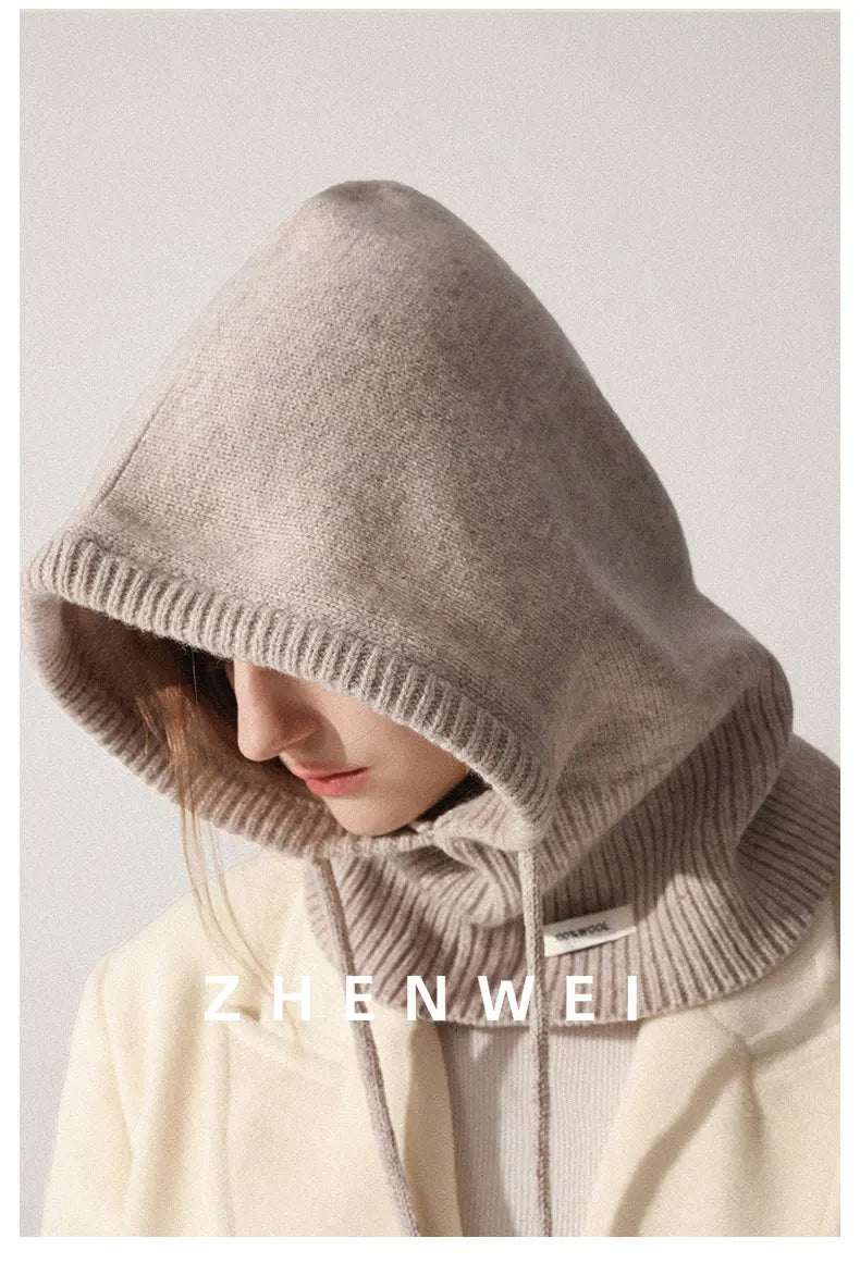 Wool Slouchy Balaclava Winter Hat for Women  Knitted Scarf