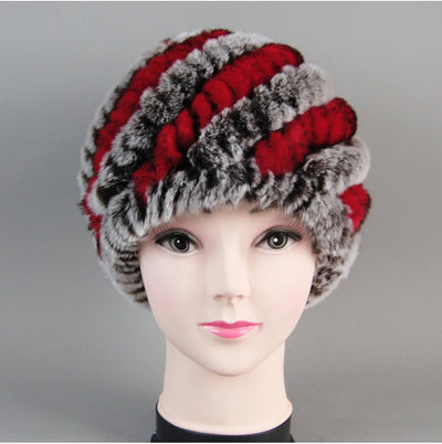 Real Rex Rabbit Winter Fur Hat For Women Russian Real Fur Knitted Cap