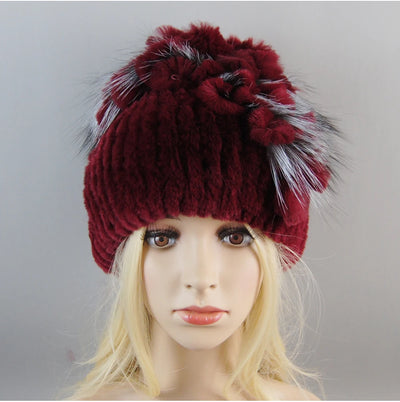 Luxury Women Fur Hat For Winter Handmade Natural Rex Rabbit Fox .