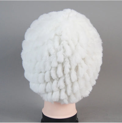 Real Rex Rabbit Winter Fur Hat For Women Russian Real Fur Knitted Cap