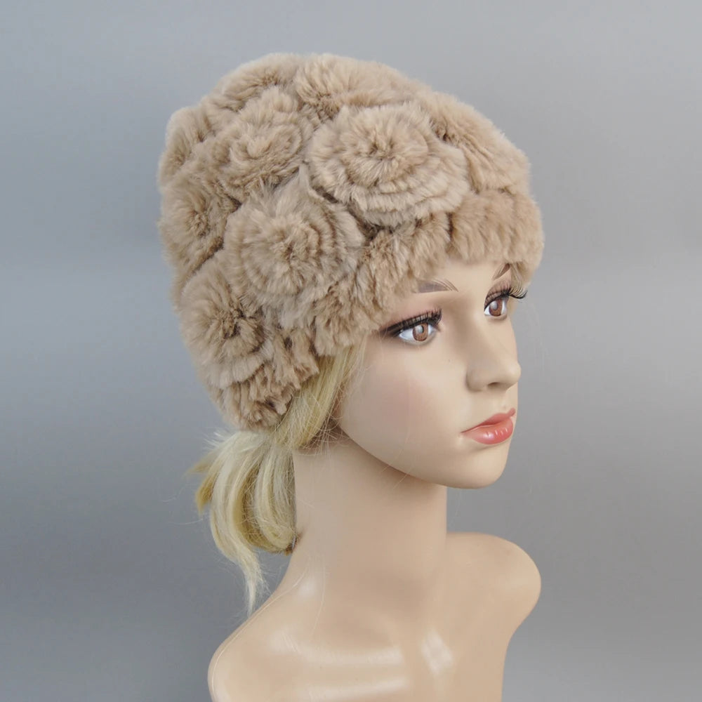 Winter Fur Hat Scarf Sets Natural Warm Real Rex Rabbit Fur