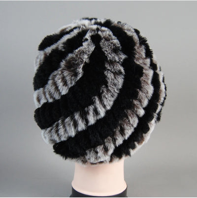 Real Rex Rabbit Winter Fur Hat For Women Russian Real Fur Knitted Cap
