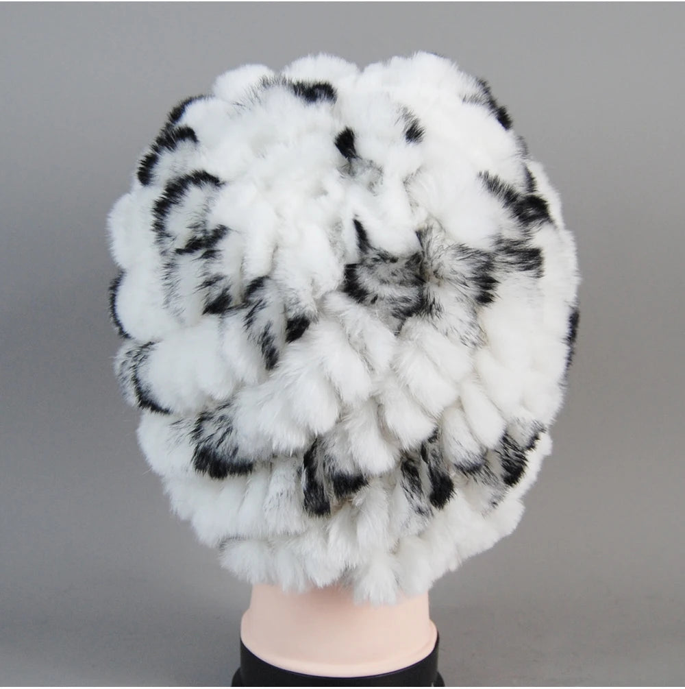 Real Rex Rabbit Winter Fur Hat For Women Russian Real Fur Knitted Cap