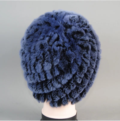 Real Rex Rabbit Winter Fur Hat For Women Russian Real Fur Knitted Cap
