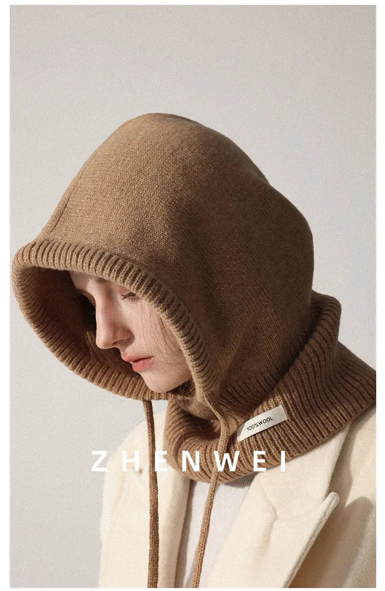 Wool Slouchy Balaclava Winter Hat for Women  Knitted Scarf