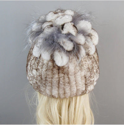 Luxury Women Fur Hat For Winter Handmade Natural Rex Rabbit Fox .