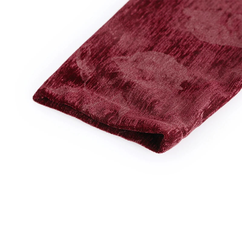 V-Neck Long Sleeve Velvet Dress Women's Meticulous Pocket Mid-Length Gown