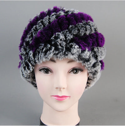 Real Rex Rabbit Winter Fur Hat For Women Russian Real Fur Knitted Cap