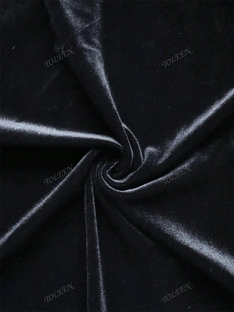 Elegant Velvet Dress With Bow Tie Backless Design 2024 New Luxury Diamond