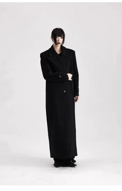 Winter Luxury Extra Long Black Warm Soft Wool & blends Coat for Women