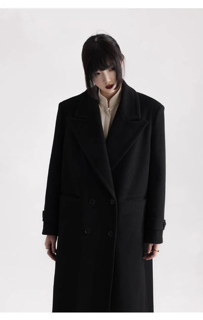 Winter Luxury Extra Long Black Warm Soft Wool & blends Coat for Women