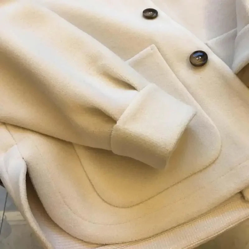 Woolen Coat Vintage Loose Fit Hat Design Thick Korean Style