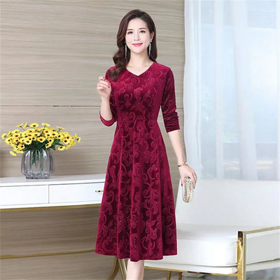 Maxi Dress Ankle-Length Women Dress  Pure Color Velvet Dress Dressing Up