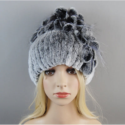 Luxury Women Fur Hat For Winter Handmade Natural Rex Rabbit Fox .