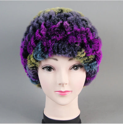 Real Rex Rabbit Winter Fur Hat For Women Russian Real Fur Knitted Cap