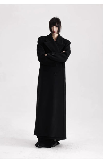 Winter Luxury Extra Long Black Warm Soft Wool & blends Coat for Women