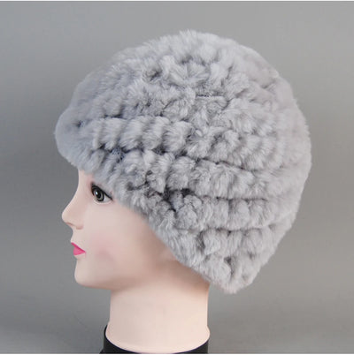 Real Rex Rabbit Winter Fur Hat For Women Russian Real Fur Knitted Cap