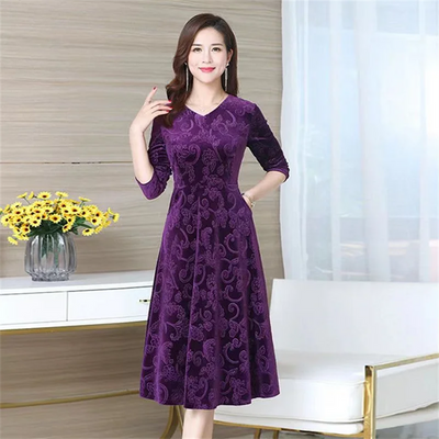 Maxi Dress Ankle-Length Women Dress  Pure Color Velvet Dress Dressing Up