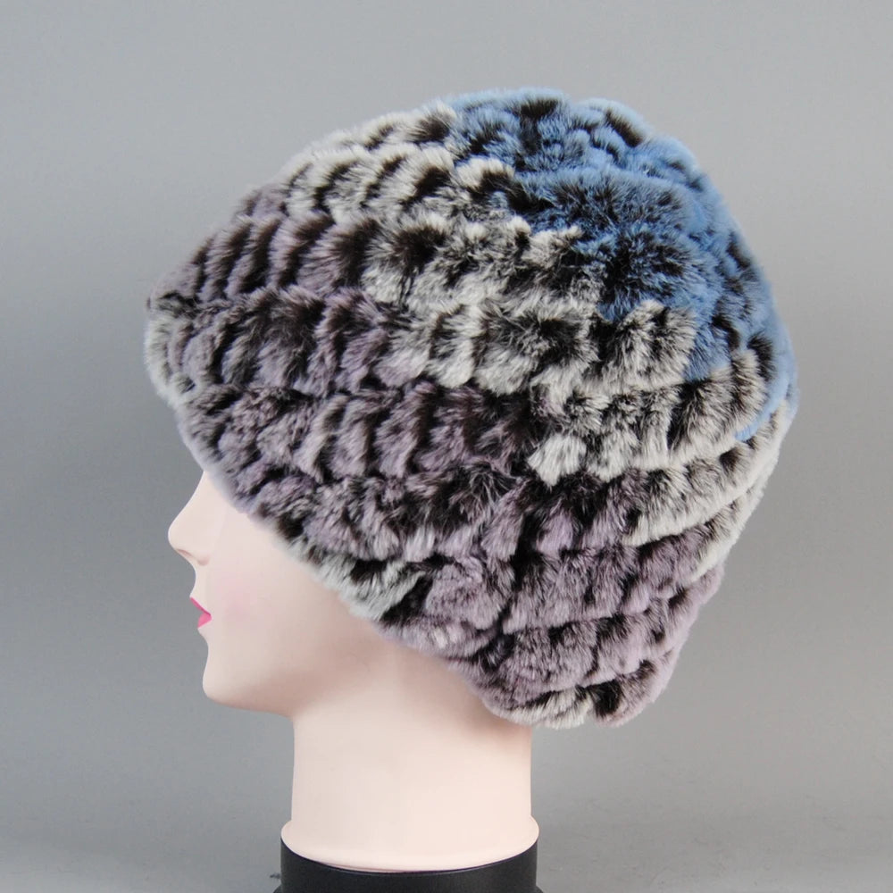 Real Rex Rabbit Winter Fur Hat For Women Russian Real Fur Knitted Cap