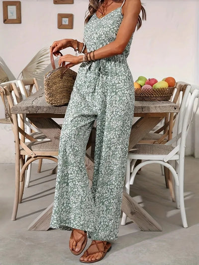Jumpsuits for Women Summer Casual Printed Round Neck Suspender Jumpsuit