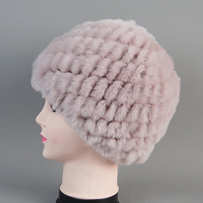 Real Rex Rabbit Winter Fur Hat For Women Russian Real Fur Knitted Cap